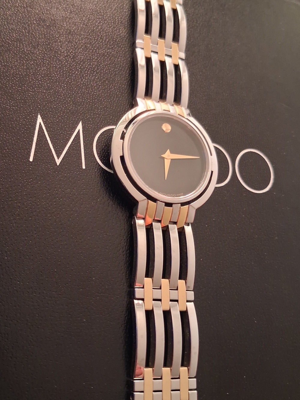 Movado Watch Two-Tone Dress Watch - Black Dial $1295 - Picture 2 of 16
